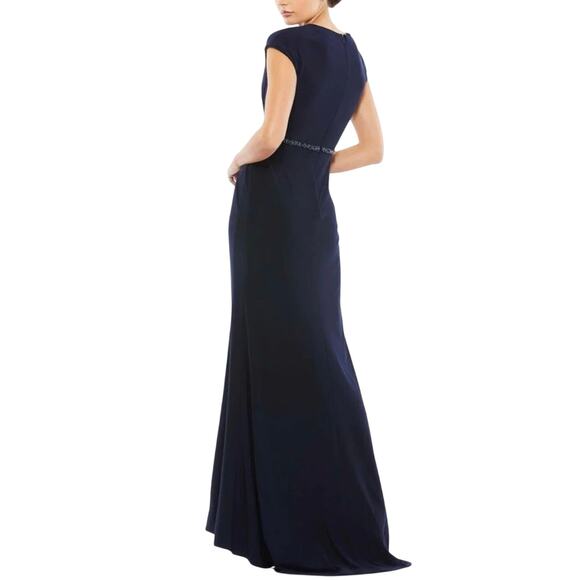 MAC DUGGAL 67850 Faux Wrap V-Neck Cap Sleeve Gown in Navy Size 4 New w/ Tag $398 - Picture 4 of 7